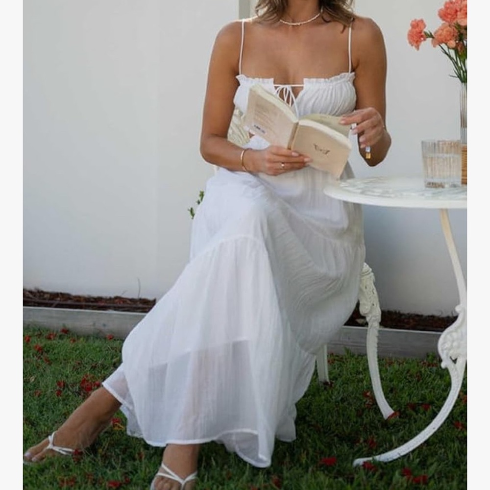 White Lightweight Maxi Dress with Strappy Back
